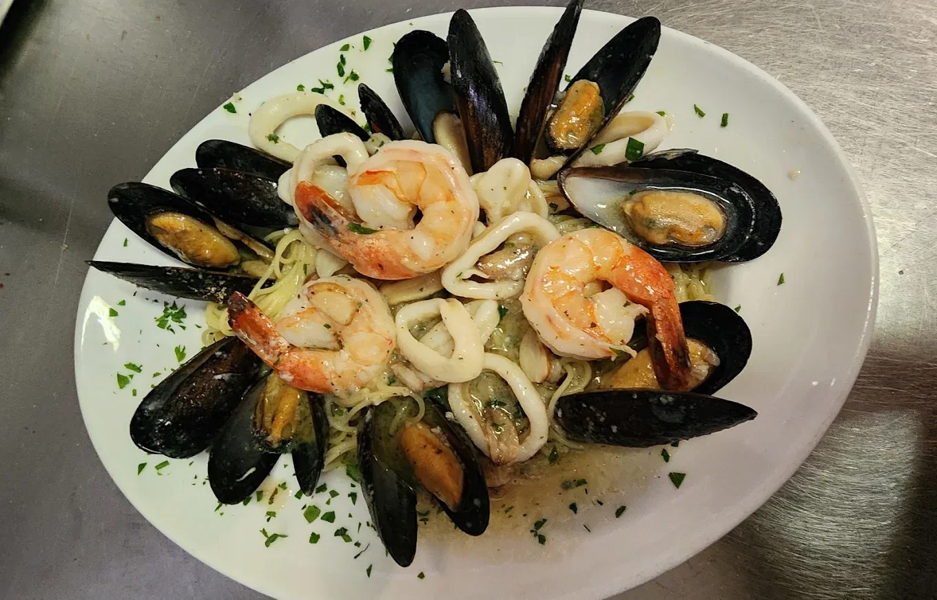 Seafood combo with shrimp, mussels and calamari over linguine at Papa Joe's